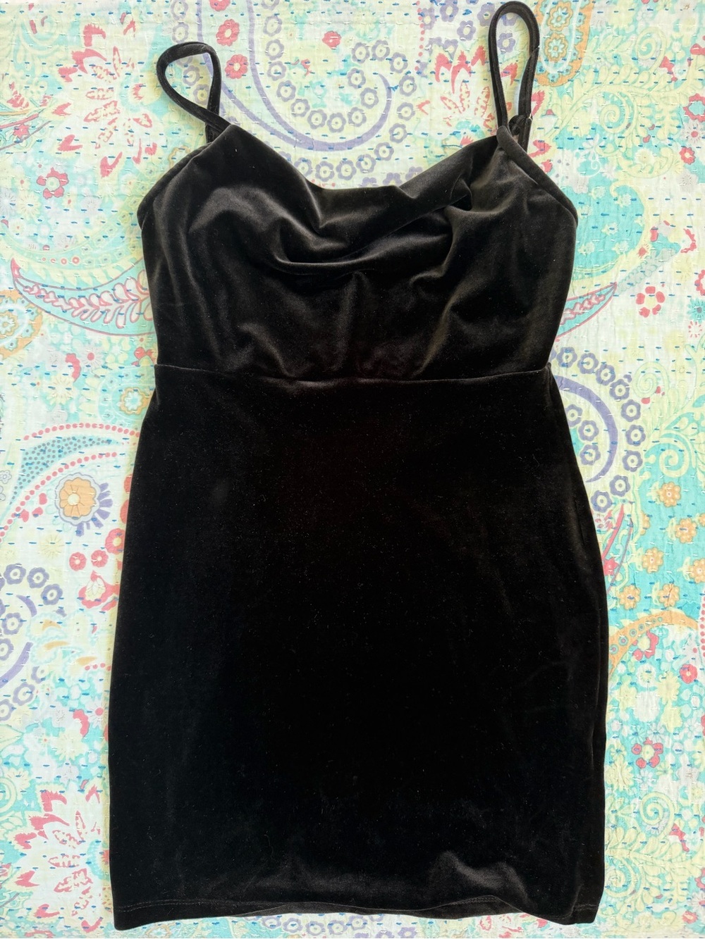 Forever 21 Black Velvet Cowl Neck Mini Dress